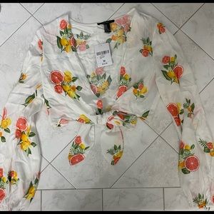 Forever 21 Tie Front Fruit Pattern Top